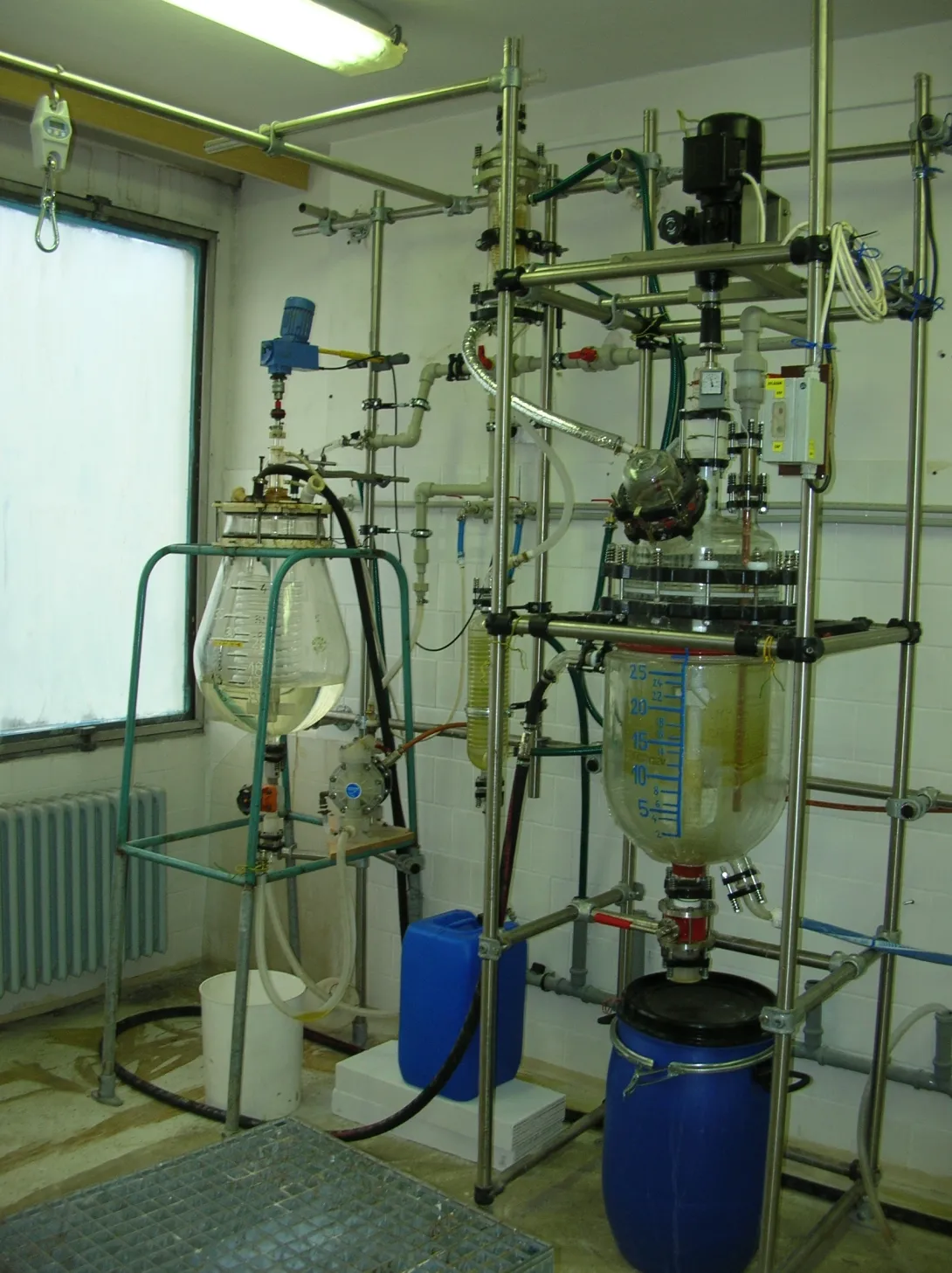 Pilot part of the pilot plant 50 L and 30 L glass reactors with cooler and aftercooler